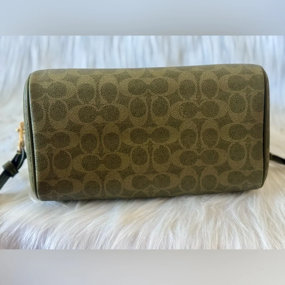 NWT Coach Rowan Satchel Bag In Signature Canvas CV961 Gold/Olive - Picture 7 of 12